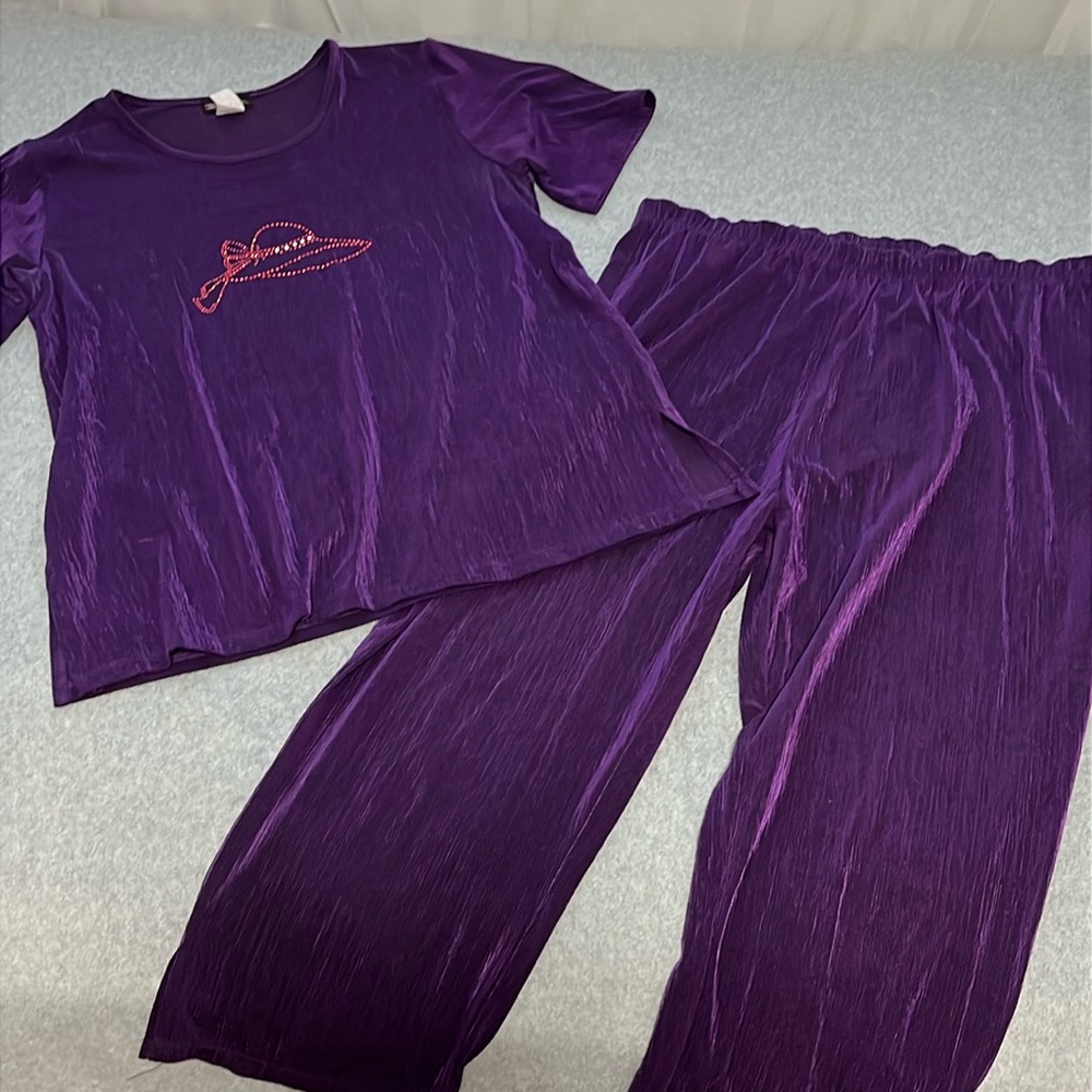Vintage C.O.C. Matching Pants Set Medium Slinky Stretchy Lounge Purple Leisure